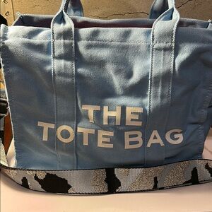 Light Blue Tote Bag with Camo Crossbody Strap